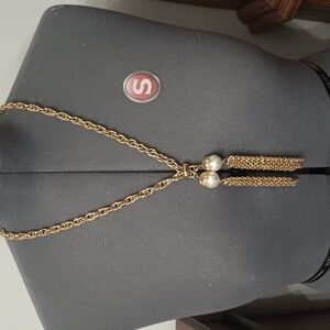 Vintage gold tone chain faux pearl necklace